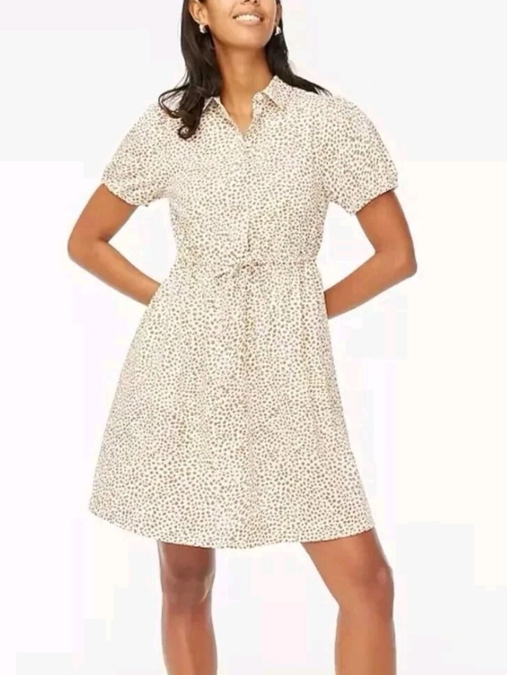 J.Crew Factory Animal Print Puff Sleeve Tie Waist Mini Dress Size 10